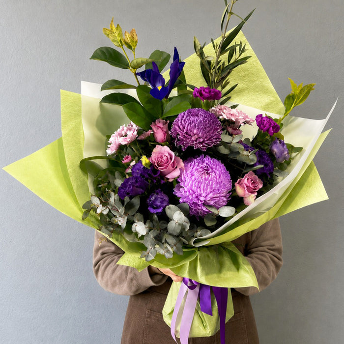 Amethyst blue and purple sympathy flower bouquet by Cyril Cooke Florists Geelong